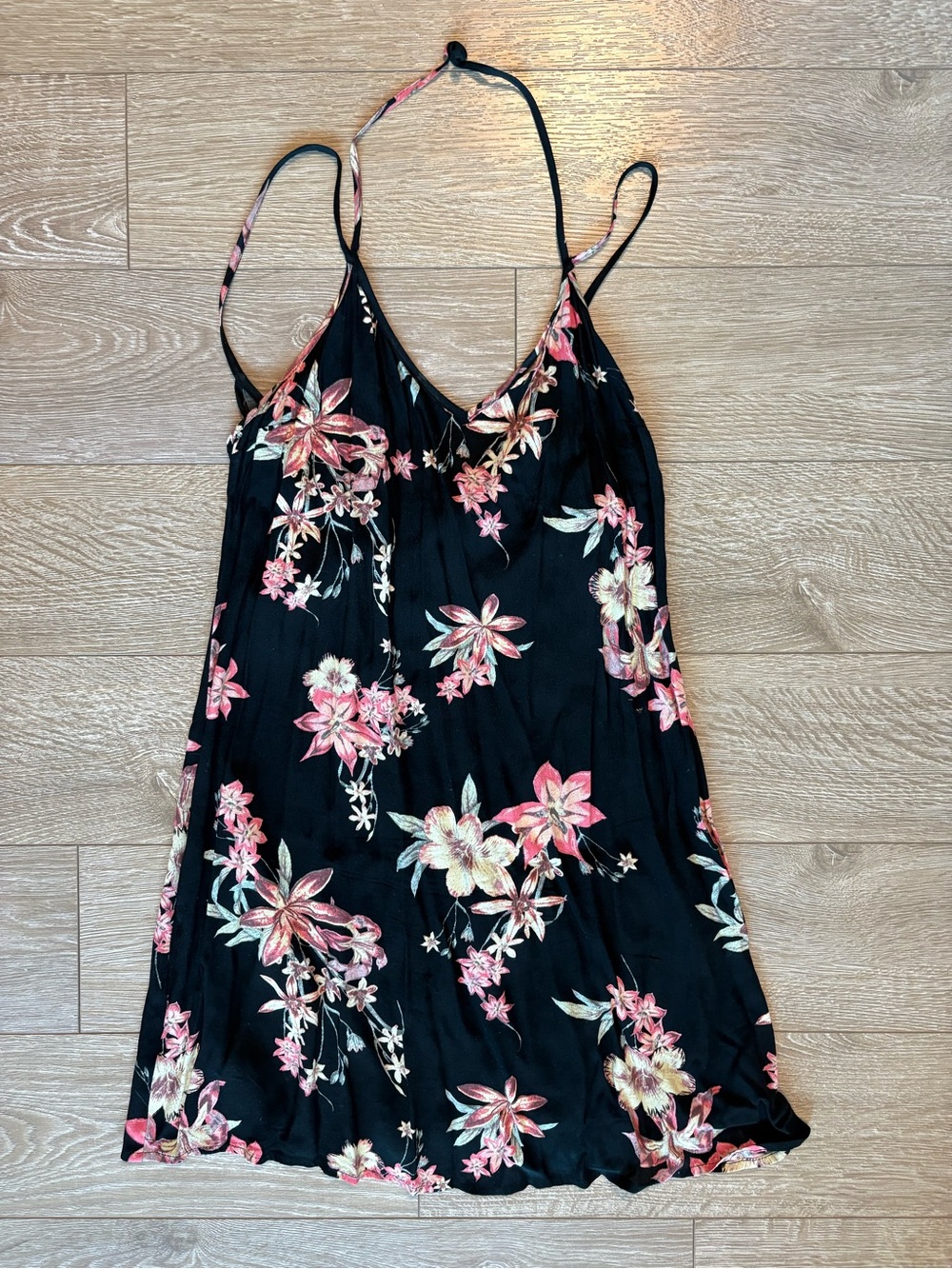 Forever 21 Black Floral Slip Dress with Pink Flowers